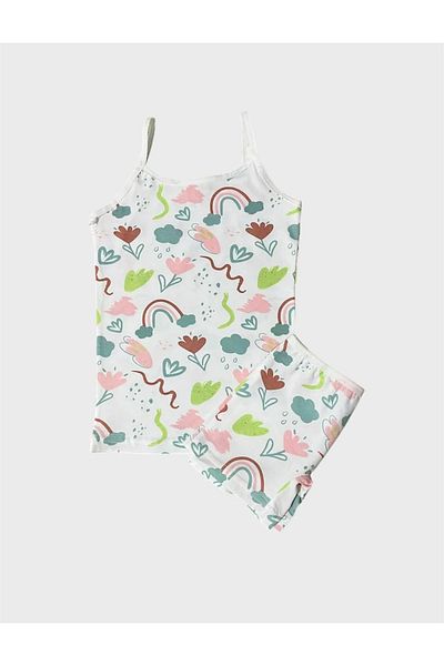 elmas kids Girl's 100% Cotton White Rainbow Floral Pattern Athlete Boxer Set