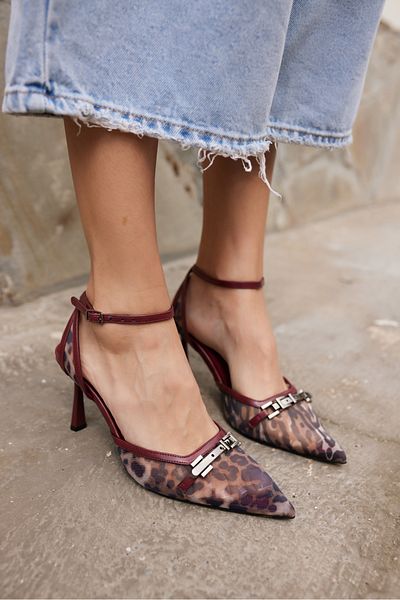 ANGELİNA JONES Dennis Women's Burgundy Leoapar Tul Detail Heel Shoes