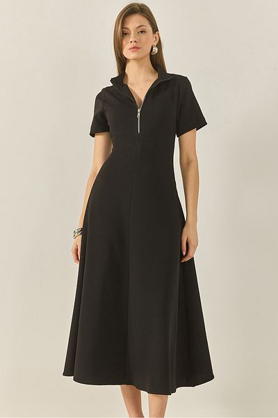 Bianco Lucci Women's Front Zipper Waist Fitted Short Sleeve Bell Dress 5200 60281049