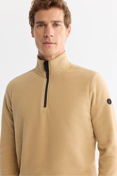 Avva Ανδρικό μπεζ φούτερ Fleece με μισό φερμουάρ, ανθεκτικό στο κρύο E 001068