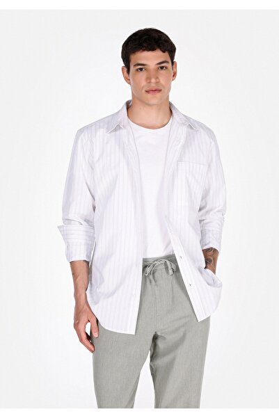 Colin's Cămașă cu mânecă lungă, albă, cu dungi pentru gât