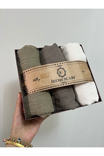 shop İremssscarf 3 lü Bürümcük şal seti(vizon-küf-taş)