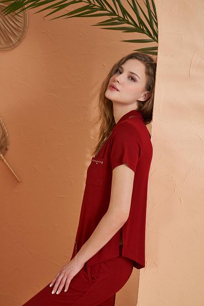 PJS Dreaming Women's Gold Detailed Buttoned Short Sleeve Pajama Set