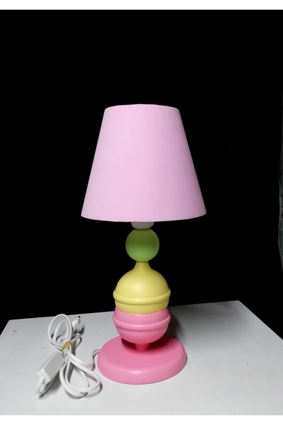 TEKAY AYDINLATMA PEMBE AHŞAP ABAJUR KIZ ÇOCUK ODASU ABAJURU PEMBE BAŞLIK