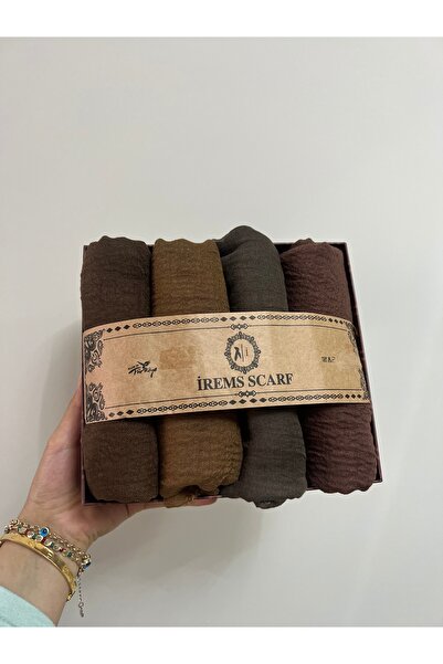 shop İremssscarf 4 lü Bürümcük şal seti (kahve tonları)