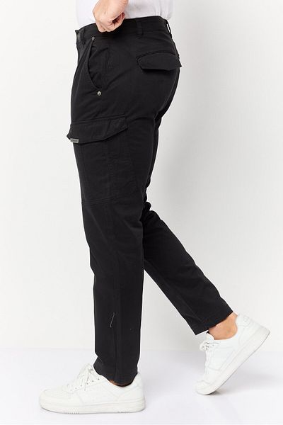 883 Police Men Slim Fit Plain Cargo Pants, Black