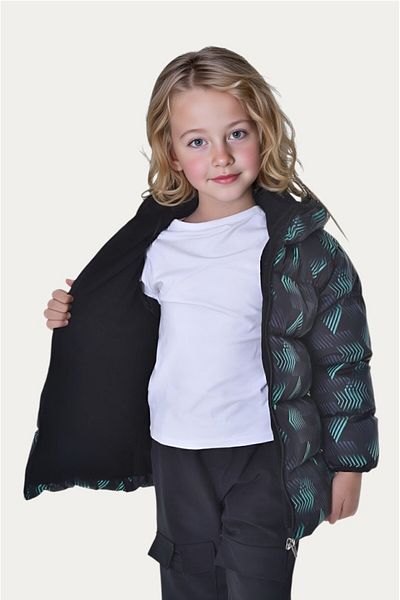 Outriverkids Palton de iarnă pentru fete, negru, verde, model digital, fleece, cu glugă rezistentă la apă și vânt