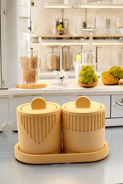LUMİNA Sand Yellow Concrete Spice Rack Set – 5 Pieces