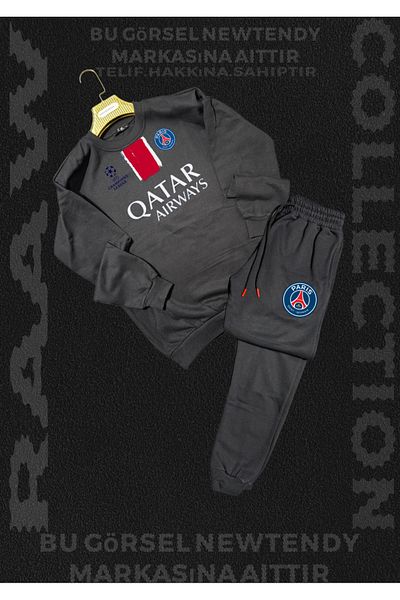 Minikelya Paris Sweatshirt Tracksuit Set Crew Neck Top Bottom Tracksuit Champions League Logo 2Li Combination