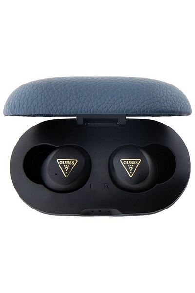 REDz Accessories Căști fără fir Guess, Bluetooth TWS, logo clasic texturat din PU, albastre