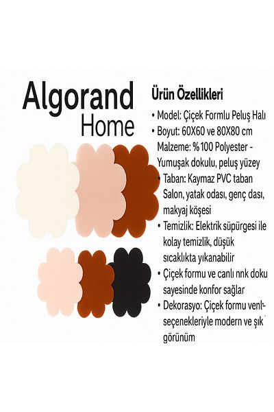 ALgorand Home Flower Patterned Cream Carpet Soft Living Room Carpet Modern Minimalist Decorative Carpet Set of 2 (60X60-80X80)