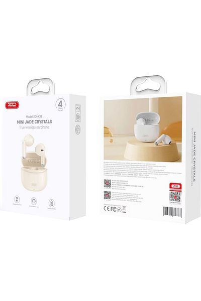 REDz Accessories Căști wireless, xo-x33 mini jad cristals, bt5.3 și tws, capacitate de 250 mAh, 4 ore, crem