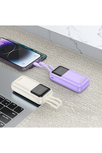 REDz Accessories Hoco Q25 battery, Powerbank 10,000mAh, Type-C + Lightning integrated cables, Purple