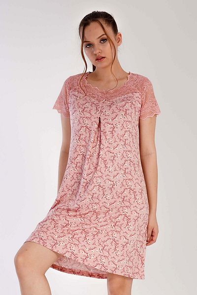 VİENETTA Women's Viscose Short Sleeve Lace Nightgown