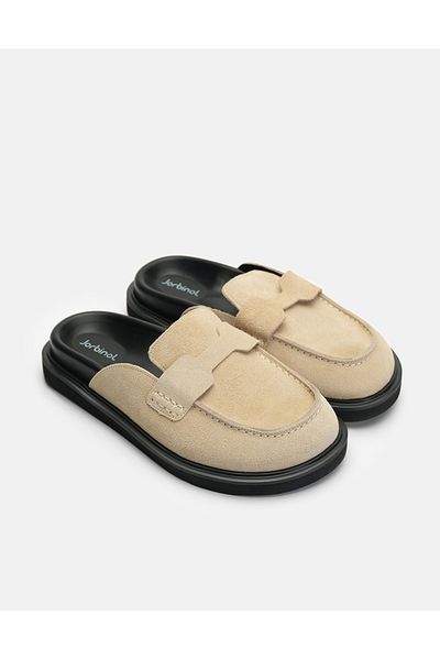 Jorbinol Vanu Soft Sole Sabo Leather Slippers - Beige