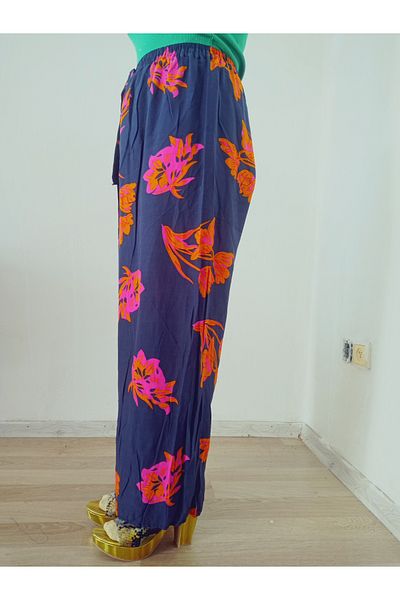 hoaryage Ethnic Patterned 100% Cotton Viscose Pants with Elastic Waist