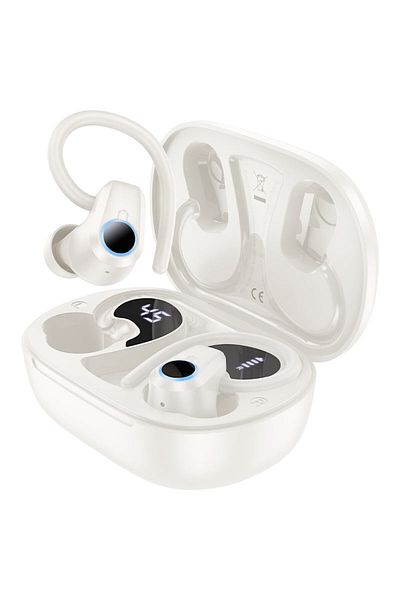 REDz Accessories Căști Bluetooth Hoco Eq8 Pure Joy, capacitate 500 mAh, autonomie baterie 7 ore, afișaj, culoare crem