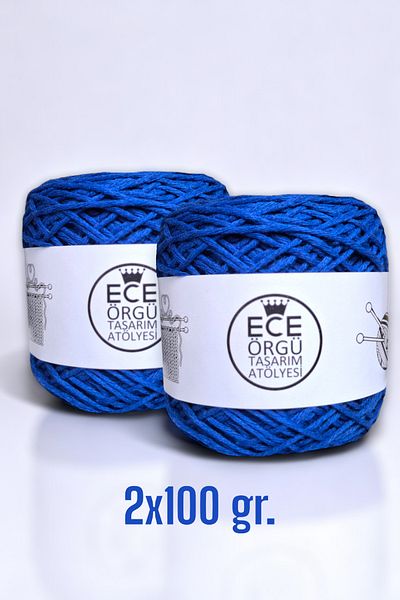 Ece Örgü Tasarım Atölyesi Σαξ μπλε, στριφτό, πλεκτό σχοινί από μπαμπού-κοτόνι (200 γρ.)