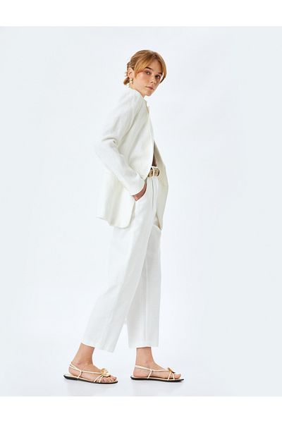 Koton Pocketed Belted High Waist Unlined Carrot Cut Fabric Pants