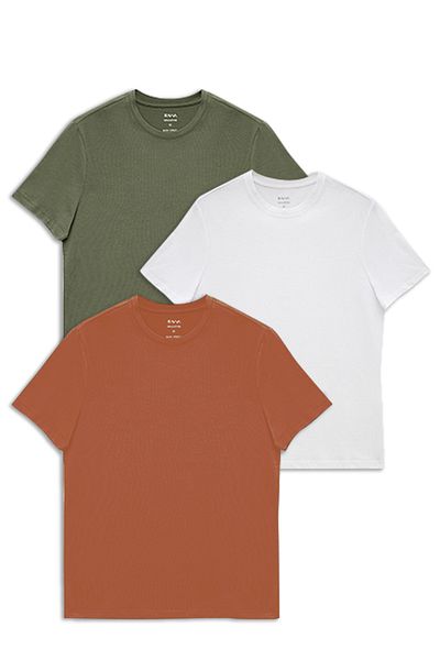 Avva Herren Weiß-Khaki-Orange 3-teiliges T-Shirt aus 100 % Baumwolle mit Rundhalsausschnitt E 001010