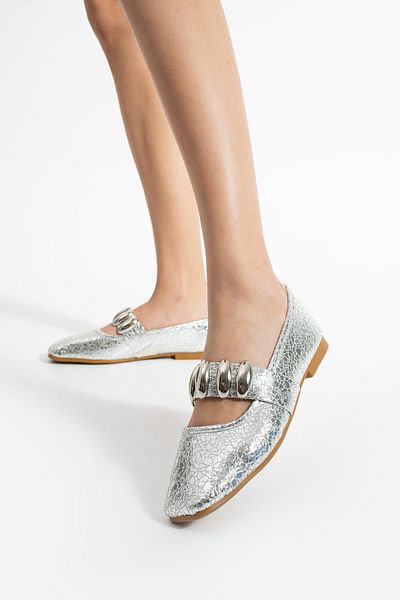 FEMME FATALE Mi̇ra Stylish Buckle Baret Detail Mary Jane Shoes Metallic