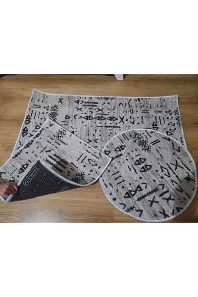 AKSU Di̇narsu Lux Embos Bath Rug Washable Modern Bath Mat 100X50 50X50 50X50 Round