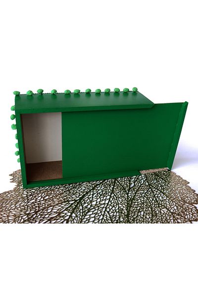 Fun Life Green Wooden Handkerchief Box - Handmade Decorated with Pompoms