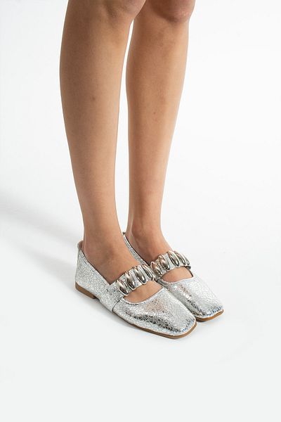 FEMME FATALE Mi̇ra Stylish Buckle Baret Detail Mary Jane Shoes Metallic