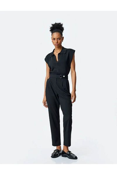 Koton Belt Detailed Pocketed Carrot Cut Black Women's Fabric Trousers 5Sak40217Pw