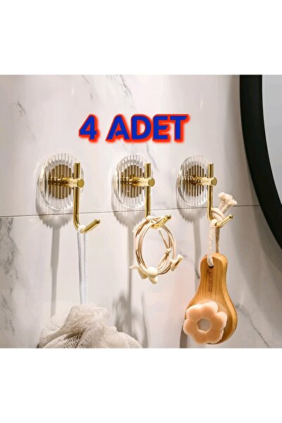 EVİMA 4 Adet Gold Renk Yapışkanlı Banyo Ve Mutfak Için Şeffaf Askılık