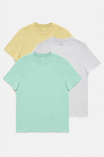 Avva 3-teiliges Herren-T-Shirt in Weiß-Gelb-Mint – 100 % Baumwolle, Rundhalsausschnitt E 001010