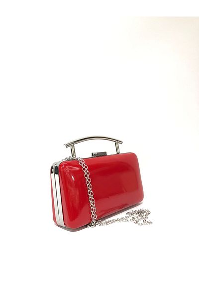 womenacs Red Color Shiny Patent Leather Evening Dress Clutch Portfolio Hand Wedding Engagement Henna Women's Evening Bag (with Strap)