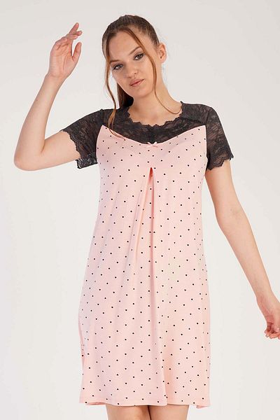 VİENETTA Women's Viscose Short Sleeve Lace Nightgown