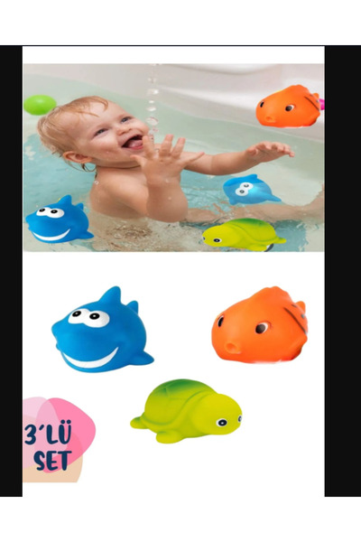 Ax Axentia Oyuncak Suda Yüzen Ses Çıkaran Vinil 3 Adet Banyo Oyuncağı Balık, Kaplumbağa, Balina Oyuncak 7 Cm