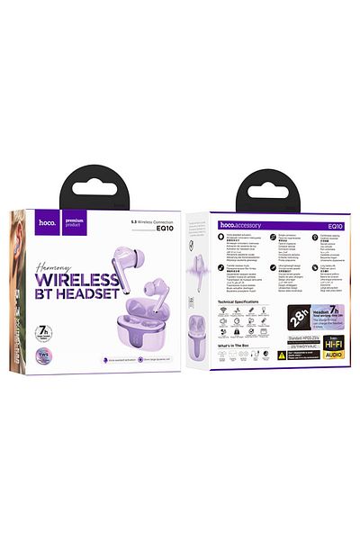 REDz Accessories Hoco EQ10 Harmony Bluetooth Headphones, 300mAh, 7 Hours Battery Life, Digital Display, Purple