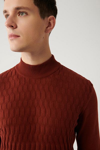 Avva Męski sweter z dzianiny bawełnianej Tile Half Turtleneck E 005106