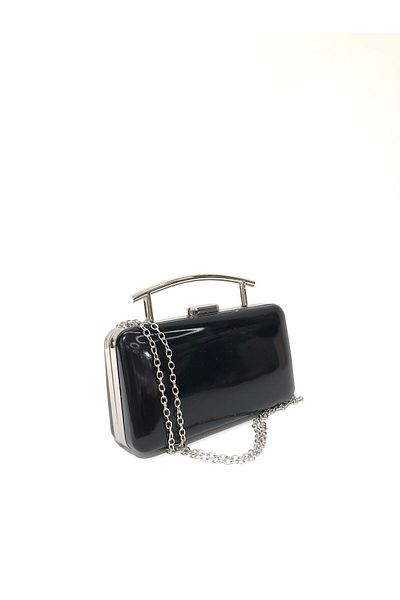 womenacs Black Color Shiny Patent Leather Evening Dress Clutch Portfolio Hand Wedding Engagement Henna Women's Evening Bag (with Strap)
