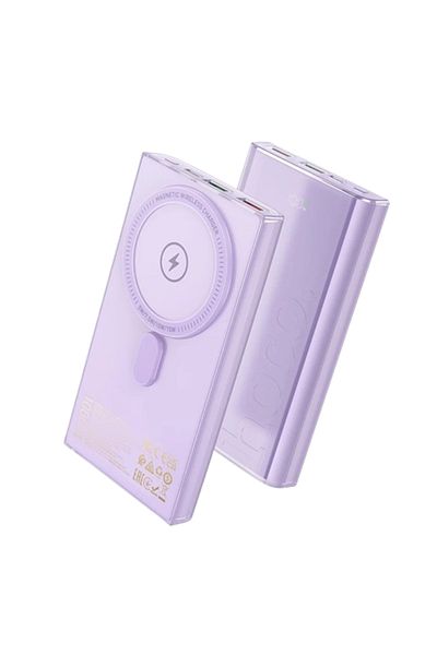 REDz Accessories MagSafe Battery, Hoco Q22, 10,000mAh, Wireless and Cable Charging, Ultra Slim, 15W, Purple