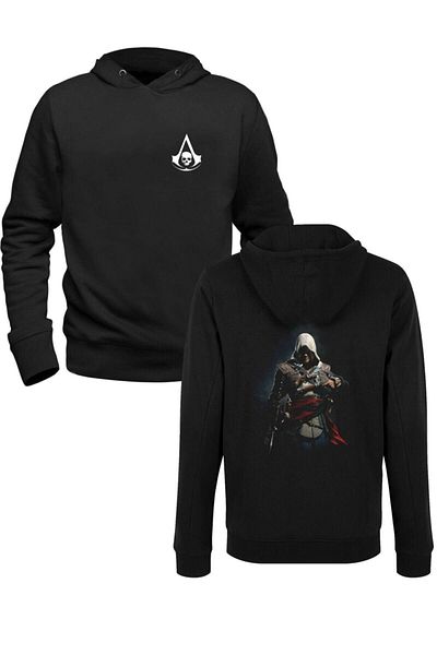 Pisa Art Φούτερ Assians Creed Μαύρο μπροστινό πίσω εμπριμέ