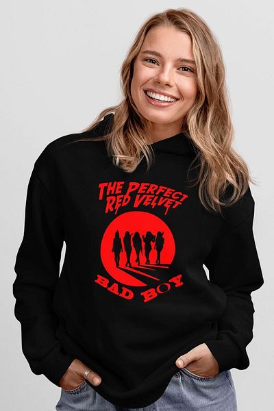 Pisa Art Унисекс суичър с качулка Red Velvet K-pop Siyah