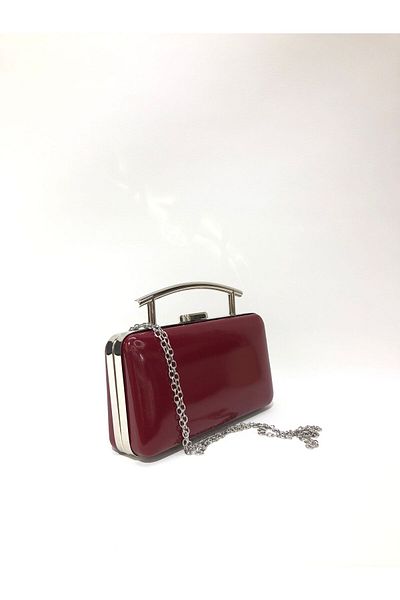 womenacs Burgundy Color Shiny Patent Leather Evening Dress Clutch Portfolio Hand Wedding Engagement Henna Women's Evening Bag (with Strap)