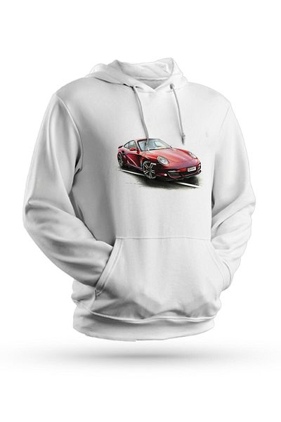 Pisa Art Φούτερ Porsche 911 με στάμπα λευκό Unisex με κουκούλα