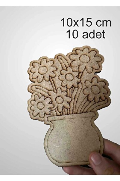 birlazer 10 Adet Vazolu Çiçek Ahşap Boyama Okul Diy Etkinlik Aktivite Sanat