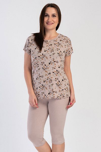VİENETTA Γυναικείο κοστούμι πιτζάμα Viscon Plus Size με κοντό μανίκι Capri, 311352