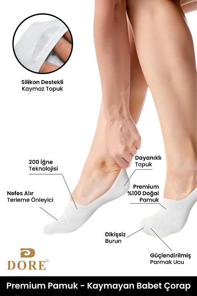 Dore Original 3 Pairs of Non-Slip Heels Comfort Model Non-Slip Silicone Heel Summer Invisible Ballerina Socks