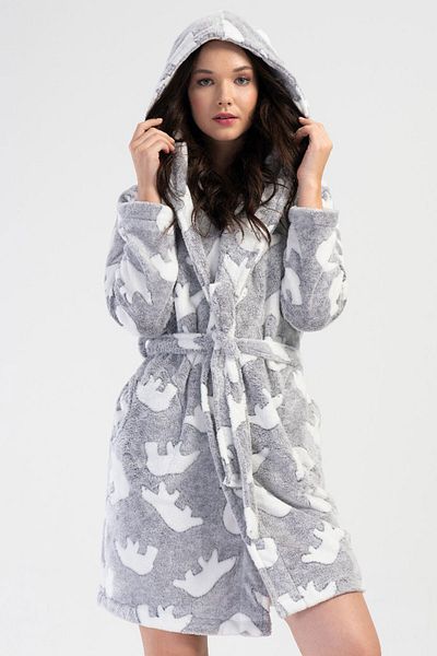 VİENETTA Women's J.Ultrawelsoft Hooded Long Sleeve Short Dressing Gown , 403151