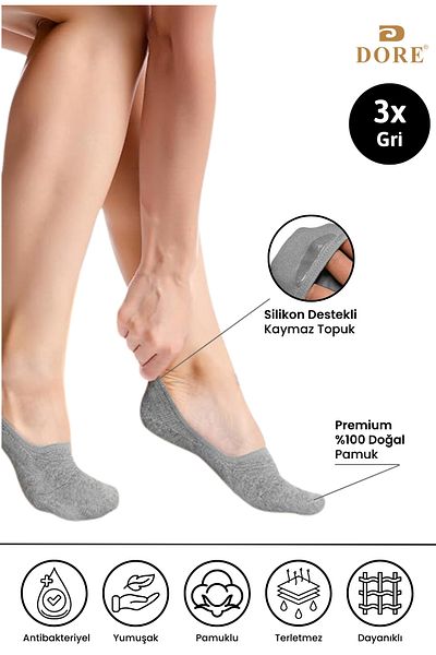 Dore Original 3 Pairs of Non-Slip Heels Comfort Model Non-Slip Silicone Heel Summer Invisible Ballerina Socks