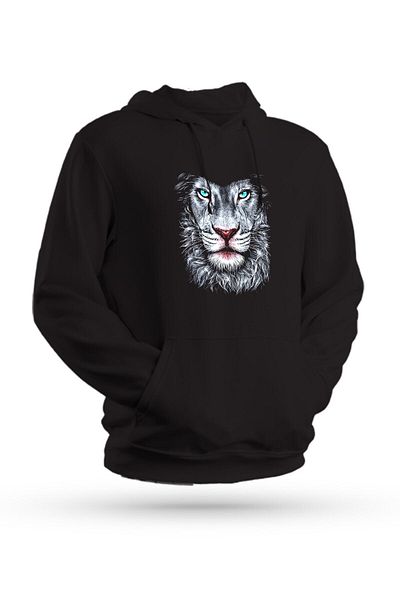 Pisa Art Φούτερ με κουκούλα Lion Printed Black Unisex