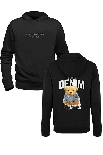 Pisa Art Черен суитшърт Denim Forever Tedy Bear с предна и задна част