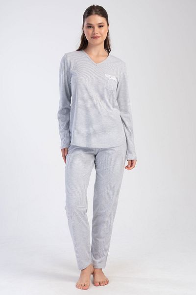 VİENETTA Women's Plus Size V-Neck Long Sleeve Pajama Set, 405043